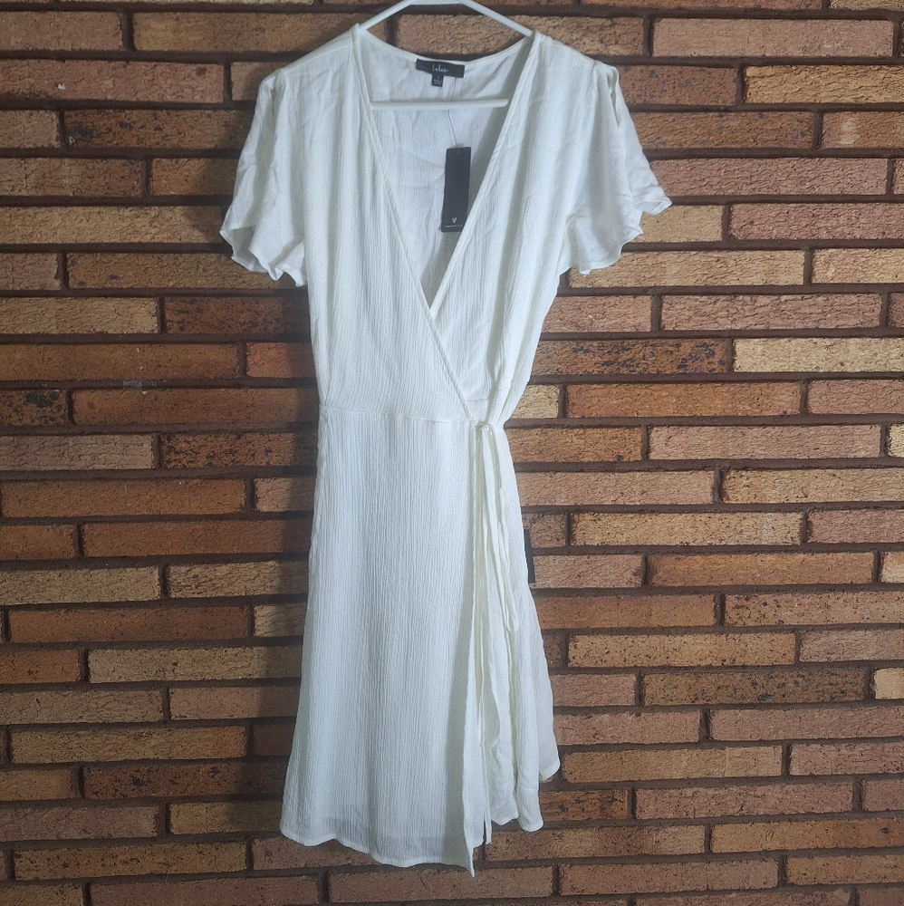 Lulu's Cream Wrap Midi Dress
